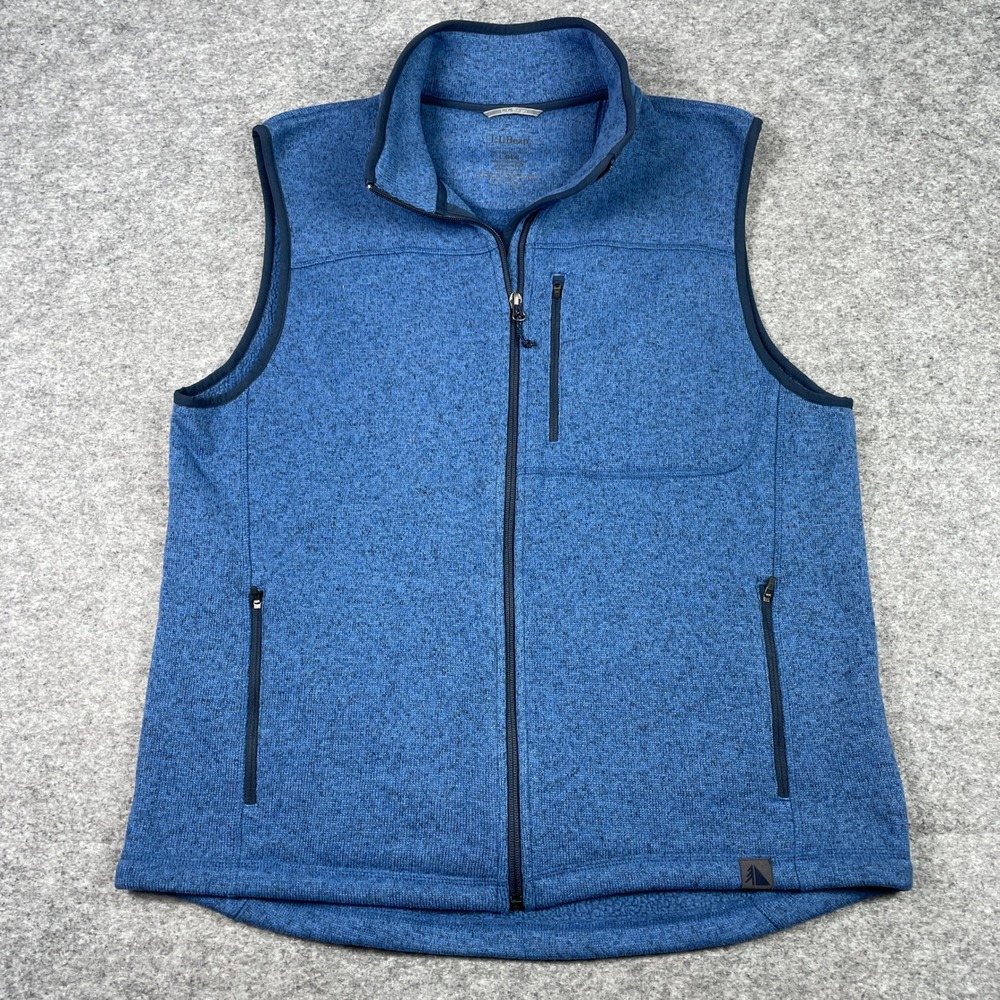 LL Bean Sweater Fleece Vest Mens L Blue Full Zip Outdoor Adventure